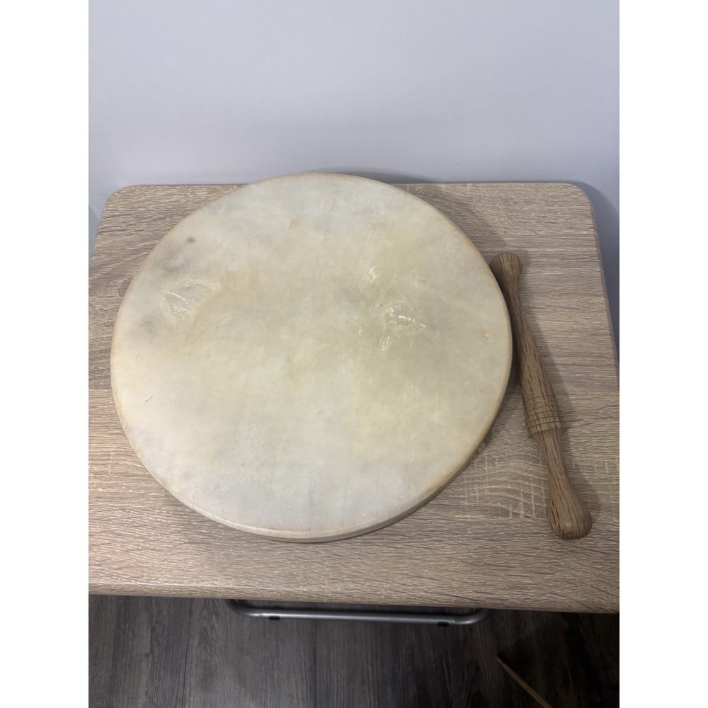 Shamanic Frame Drum Rawhide Goat Skin Wood Hand Drum & Beater Made in Pakistan